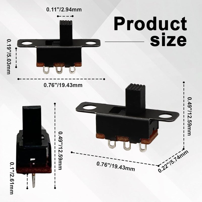 Jersvimc 20Pcs 5mm Micro Switches Mini Silde Switch - 1p2t 2 Position, SPDT Switch High Knob Vertical Toggle Switches for Breadboard(SS12F15) - Image 3